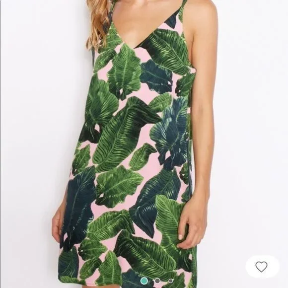 pink dress with green palm leaves Picnic Mini Dress main image 0